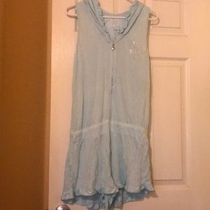 Hersey Johnson baby blue romper with hood